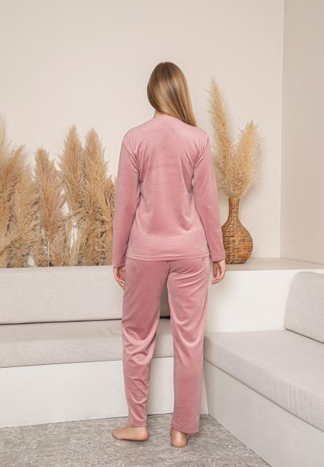 Pijama dama "SOME " din catifea .Culoare Roz pudrat, Engros